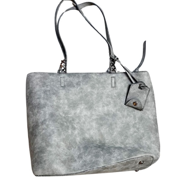 Grey Charming Charlie Large Double Handle Tote Bag Silver Beaded Detail Purse - Picture 4 of 16